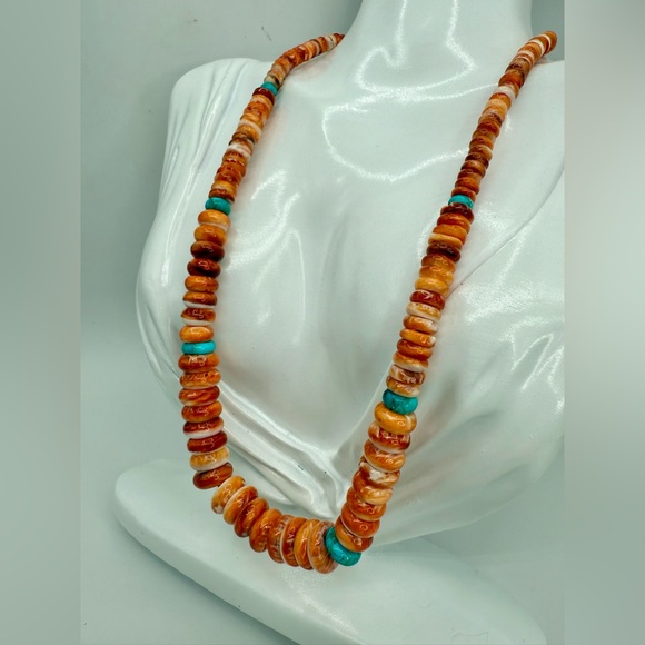 Spiny Oyster Shell & Turquoise Rondelle Beaded
Necklace - 18" - Picture 14 of 17